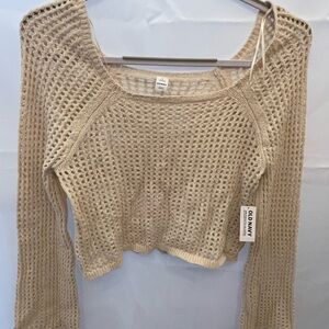 Old Navy Crochet Crop Sweater Small Cream Open Knit Boho Beachy NWT